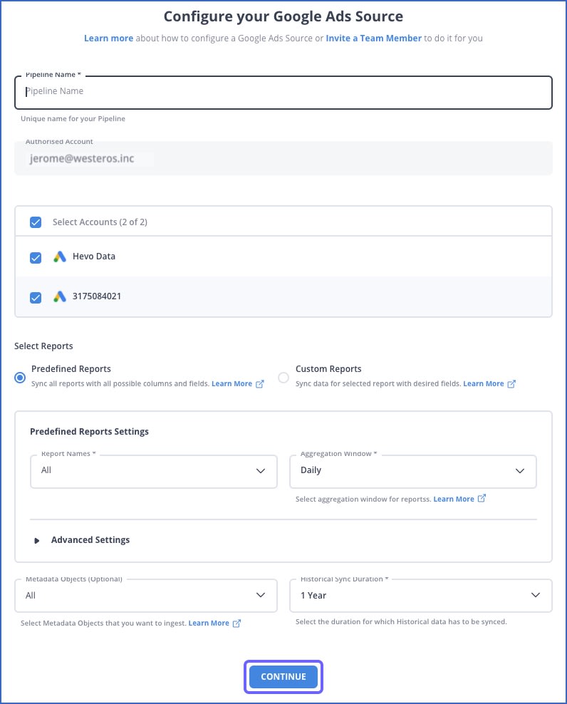 Configure Google Ads to Snowflake